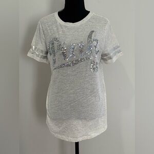 Victorias Secret PINK M 2014 Sequin 'Spark' Graphic Tee - Light Gray 542